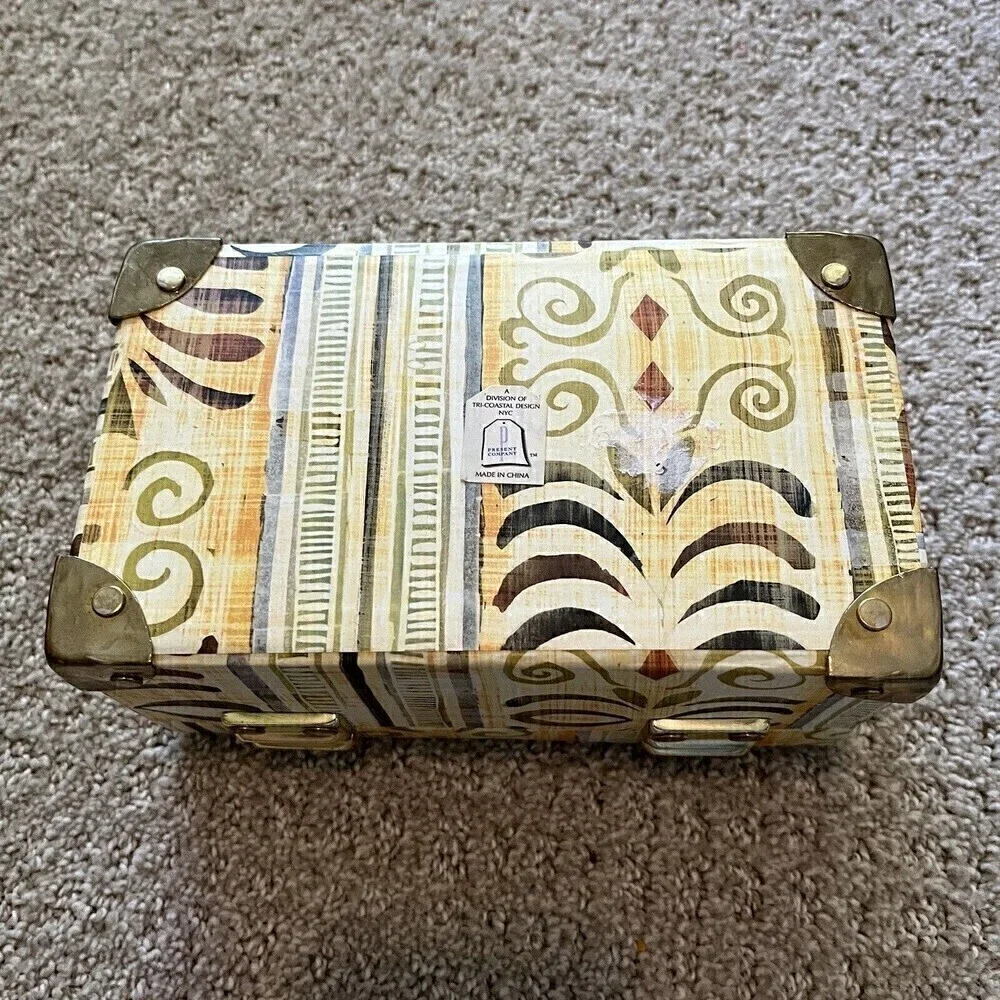Rustic Chic Jewelry Box Mirrored Gold Clasp Storage Photos Trinkets Brown Ethnic